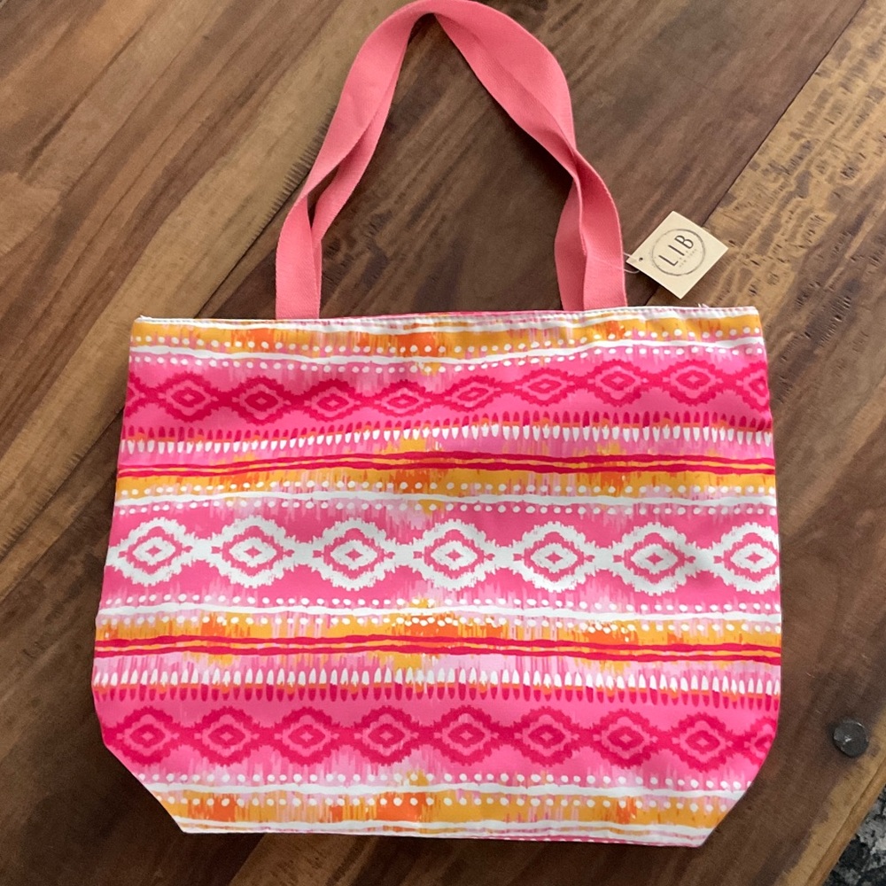 Pink & Orange Patterned Tote Bag with Shoulder Straps